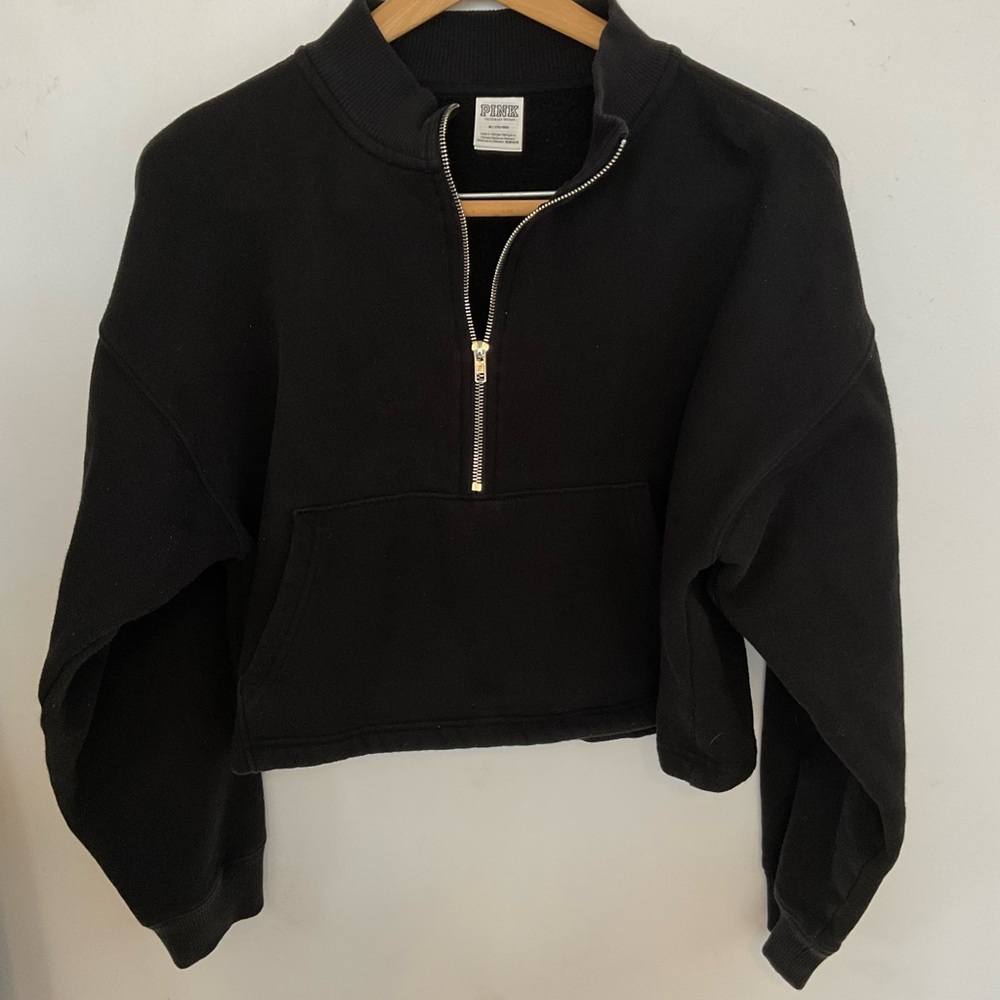 PINK Victoria's Secret Black Cropped Half-Zip Pullover